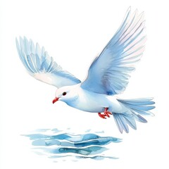 Obraz premium Watercolor illustration of a snowy petrel flying over water nature scene artistic viewpoint, isolated on white background
