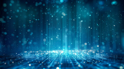 Abstract vertical blue light beams with glowing particles and sparkles, creating a futuristic and serene digital atmosphere..