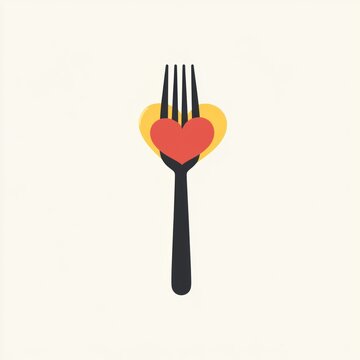 recommend clip art: Fork with heart, food love, healthy eating, simple icon