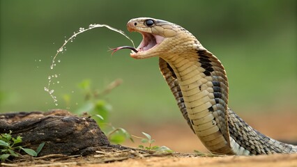 Fototapeta premium poisonous cobra spits poison