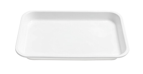 Empty white rectangular ceramic baking dish on white background