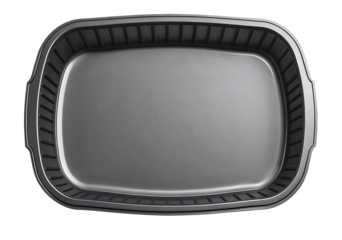 Empty black plastic food tray isolated on white background