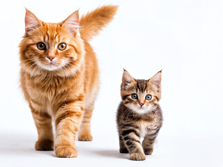 Obraz premium Two playful cats stroll together, showcasing their unique coats and spirited personalities in a bright setting
