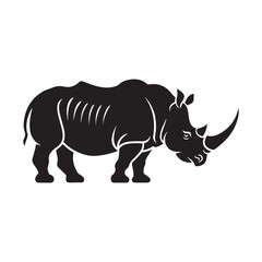 black silhouette, rhinoceros  safari animal, African fauna vector style 