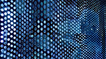  Blurred blue glowing dots arranged in an abstract pattern, evoking themes of data, technology, and futuristic design..