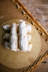 Custard tube of pastry filled with cream dessert cake