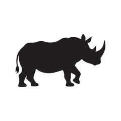 black silhouette, rhinoceros  safari animal, African fauna vector style 