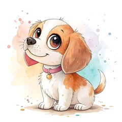 Cartoon puppy watercolor illustration on a white background