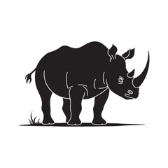 black silhouette, rhinoceros  safari animal, African fauna vector style 