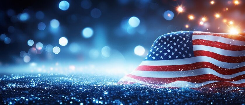 Waving american flag usa digital art vibrant festival environment close-up view celebrating labor day presidents