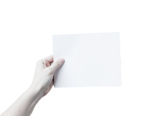 A close-up of a hand holding a blank white sheet of paper against a black background Ideal for mockups presentations or advertisements