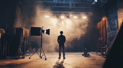 Fototapeta premium Silhouette of a person in a moody photography studio
