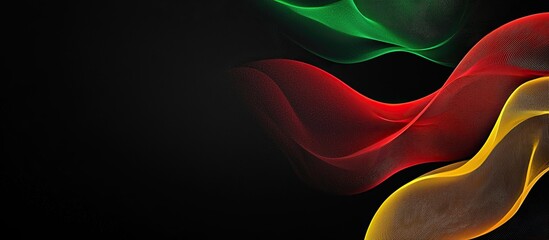 Black History Month, Juneteenth background. African American history month celebration. Abstract red, yellow, green color flag waves on black background