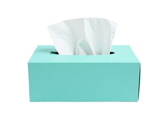 A teal tissue box with white tissues  Perfect for websites blogs or product catalogs