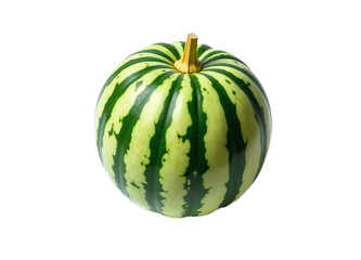 A close-up image of a single green striped gourd against a black background Ideal for culinary agricultural or decorative purposes