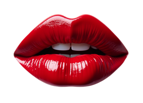 Close-up of red glossy lips Ideal for beauty fashion or cosmetics advertising  High-resolution image