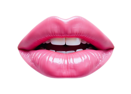 Close-up of glossy pink lips Ideal for beauty cosmetic or fashion advertising High-resolution image - Powered by Adobe