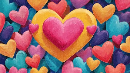 Fototapeta premium A collection of colorful hearts in different sizes and hues fills the background, conveying love