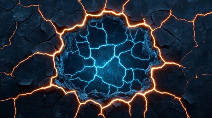 Obraz premium Cracked earth with glowing blue energy.