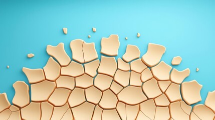 Cracked earth pattern against a blue background.