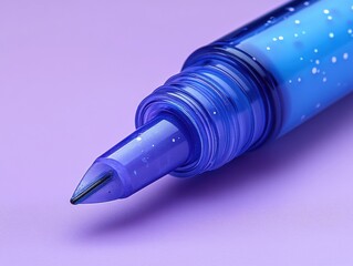 Glimmering Blue Pen on Soft Purple Background for Creative Use