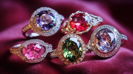 Fototapeta premium Radiant Gemstones: A Collection of Exquisite Rings
