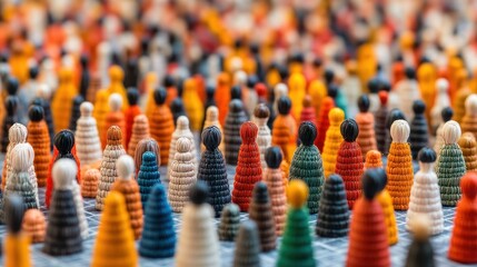 Fototapeta premium Small handcrafted figures in various colors and sizes gathered closely to create a vibrant display