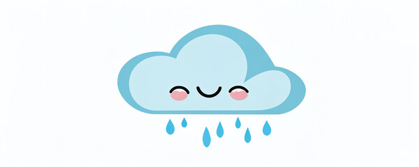 Happy cloud with smiling face and raindrops in a cheerful design on a light background