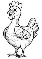 hen outline illustration, isolated on white background, top view.Farm Chicken Art.Minimalist Chicken Outline Design Illustration.