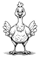 Fototapeta premium hen outline illustration, isolated on white background, top view.Farm Chicken Art.Minimalist Chicken Outline Design Illustration.