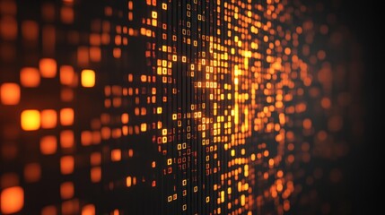 Bright orange squares create a mesmerizing digital pattern on a dark backdrop, showcasing technology