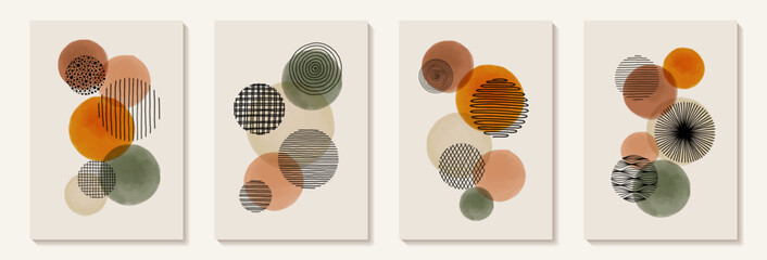 Creative minimalist hand painted Abstract art background with watercolor stain and Hand Drawn doodle Scribble Circle. Design for wall decoration, postcard, poster or brochure