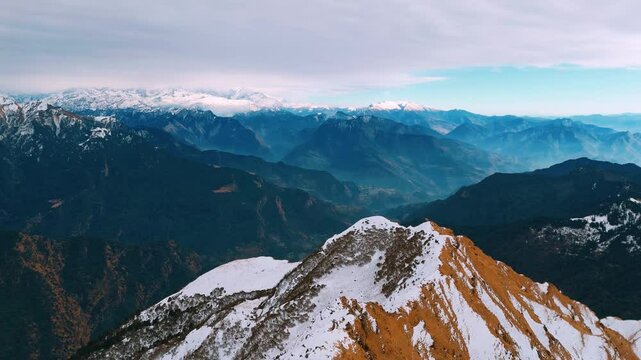 beautiful drone view of landscape of tungnath chandrashila trek with clear blue sky