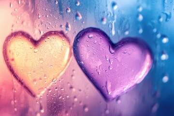Fototapeta premium Two decorative hearts rest on a window sill, symbolizing love and affection for Valentine's Day.