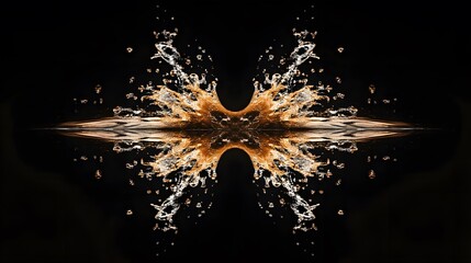 Abstract liquid splashes mirrored symmetrically.