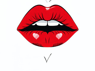 Obraz premium Vibrant red lips with heart details create a bold and expressive visual in a minimalist style