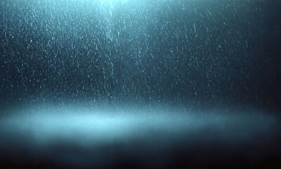Rain falls gently in a serene, dimly lit atmosphere, creating a calming effect on the surroundings