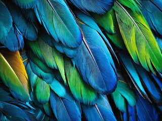Obraz premium Vibrant blue and green feathers create a stunning natural pattern showcasing avian beauty