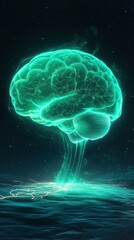 Fototapeta premium Abstract glowing brain scan merging with holographic neural networks in a futuristic environment