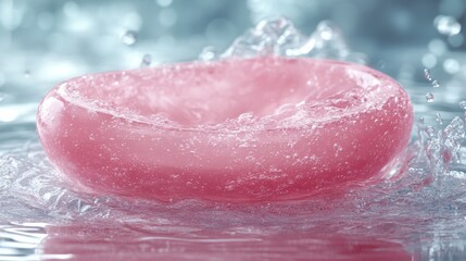 Fototapeta premium Pink Rubber Ring Floating on Water Creating Splash Effects