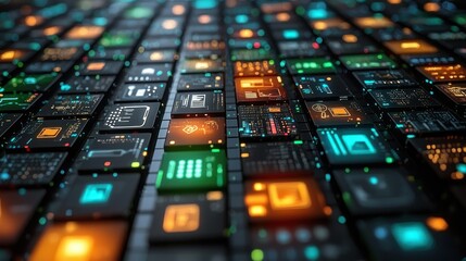 Futuristic Technological Data Center Interface Display