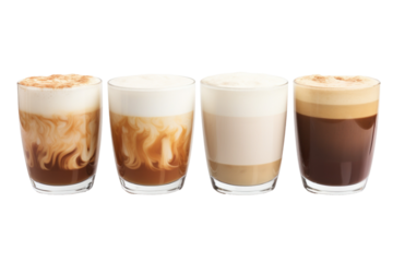 Set of coffee latter drinks in a glass 