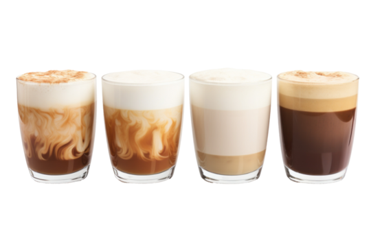 Set of coffee latter drinks in a glass 