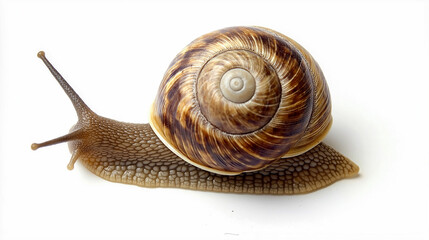 Zoomed-in view of a snail shell showcasing intricate patterns and textures with the creature moving slowly. Generative AI