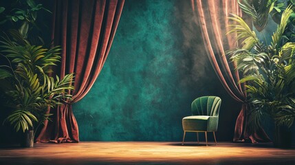 Elegant vintage chair in a moody theater setting