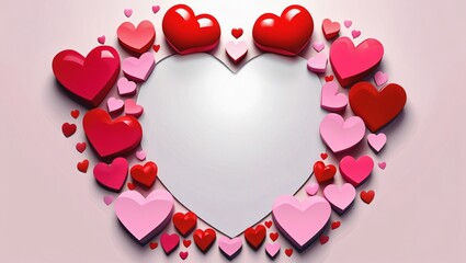 Symmetrical Heart-Decorated Illustration with White Space and Soft Gradient for Valentines Day Card, Generative AI.