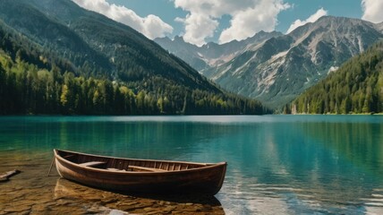 boat on lake with cliff view