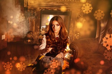 girl witch in glasses holds magic wand and magic book Cosplay