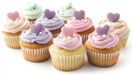 Six colorful cupcakes adorned with various frosting, perfect for celebrating Valentine's Day.
