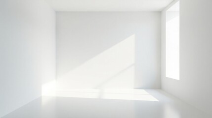 Obraz premium Sunlit Empty Room Minimalist White Interior Space with Bright Window Light and Clean Walls